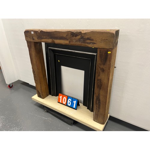 Solid oak fire surround & base + cast insert
