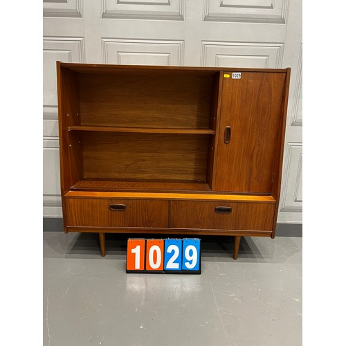 1029 - Mid century teak bookcase with drawers ( missing glass)