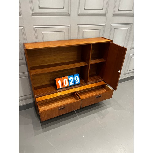 1029 - Mid century teak bookcase with drawers ( missing glass)