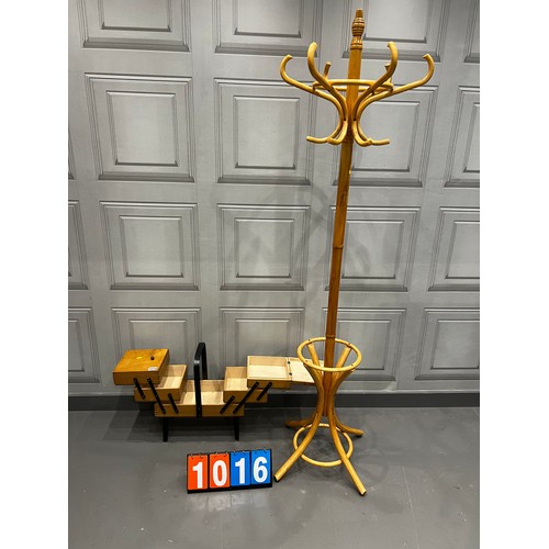 1016 - Mid century sewing box & coat stand