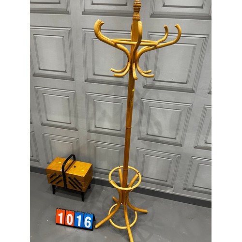 1016 - Mid century sewing box & coat stand