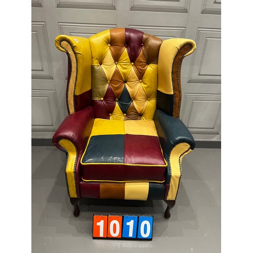 1010 - 'Harlequin' patchwork leather chesterfield chair