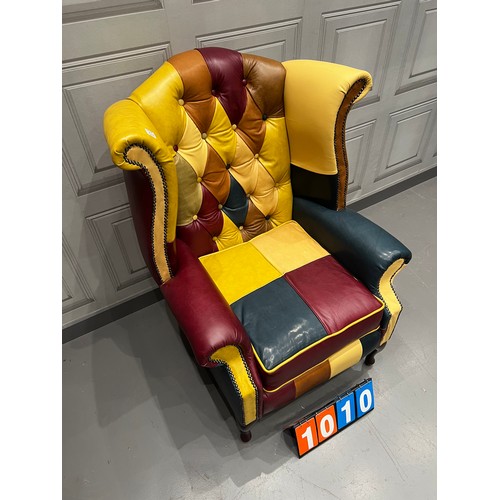 1010 - 'Harlequin' patchwork leather chesterfield chair