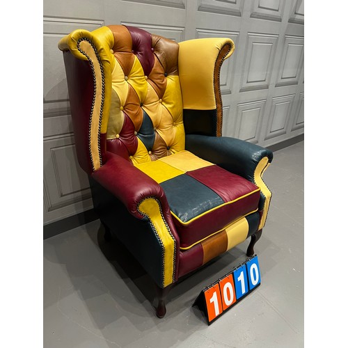 1010 - 'Harlequin' patchwork leather chesterfield chair