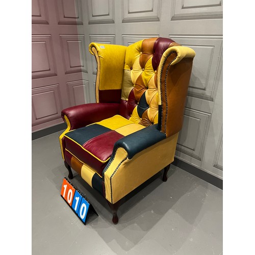 1010 - 'Harlequin' patchwork leather chesterfield chair