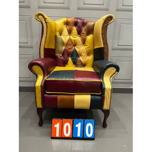 1010 - 'Harlequin' patchwork leather chesterfield chair