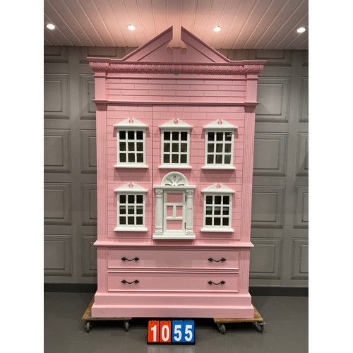 1055 - Large pink london house style dollshouse wardrobe/cupboard with drawers 52