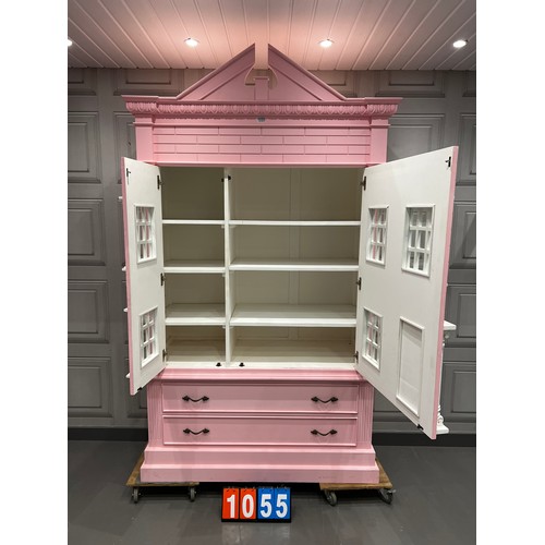 1055 - Large pink london house style dollshouse wardrobe/cupboard with drawers 52