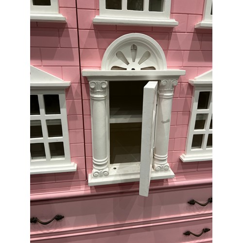 1055 - Large pink london house style dollshouse wardrobe/cupboard with drawers 52