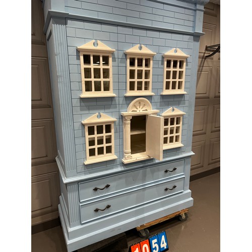 1054 - Large blue london house style dollshouse wardrobe/cupboard with drawers 52