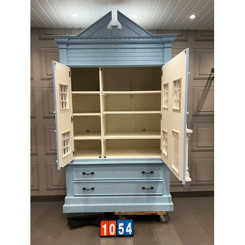 1054 - Large blue london house style dollshouse wardrobe/cupboard with drawers 52