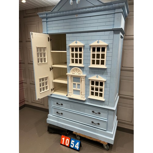 1054 - Large blue london house style dollshouse wardrobe/cupboard with drawers 52