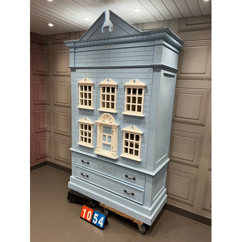 1054 - Large blue london house style dollshouse wardrobe/cupboard with drawers 52