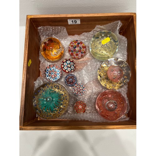 19 - Box glass paper weights approximately 11