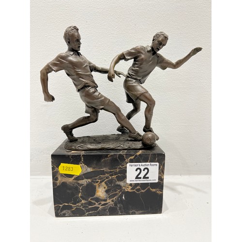 22 - Bronze footballers on marble plinth