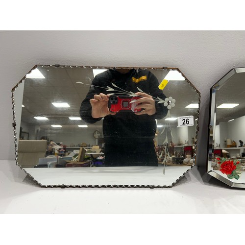 26 - 2 x 1950s bevelled edge wall mirrors