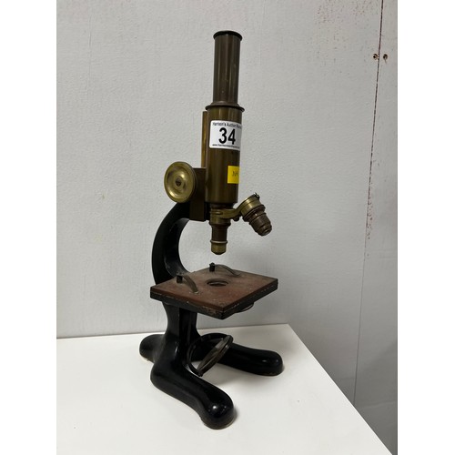 34 - Vintage Brass microscope on stand