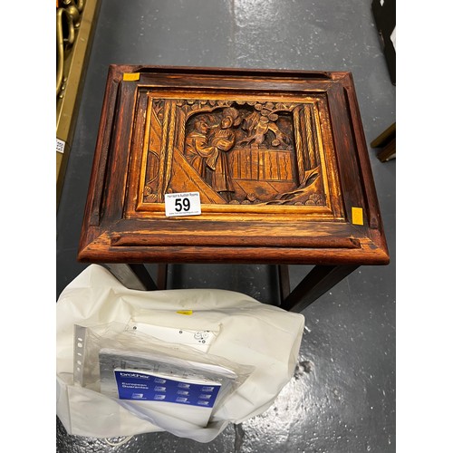 59 - Carved small table + brother electric sewing machine