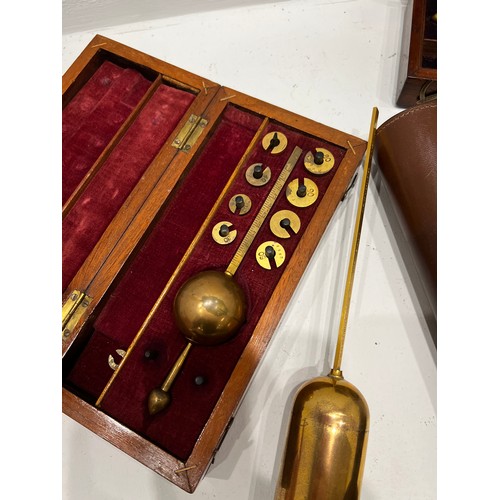 73 - 2 vintage boxed Hydrometers in wooden cases + Brass vintage Alfloc hydrometer in leather case