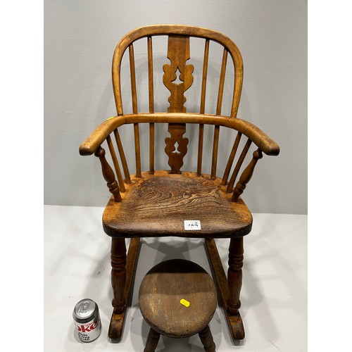 285 - Child’s Wooden Windsor Rocking Chair + milking stool