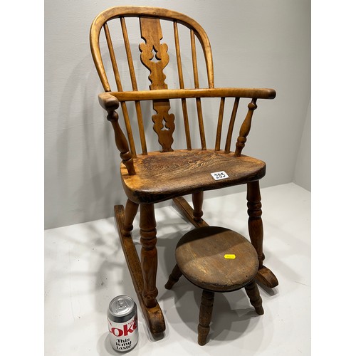 285 - Child’s Wooden Windsor Rocking Chair + milking stool