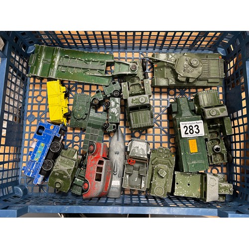 283 - Basket vintage Military tanks/trucks etc