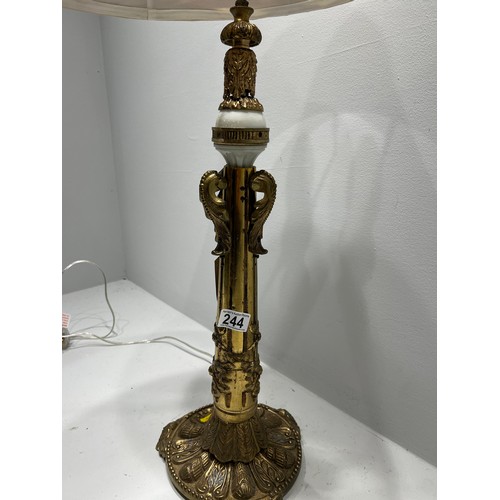 244 - Vintage tall heavy brass lamp and shade