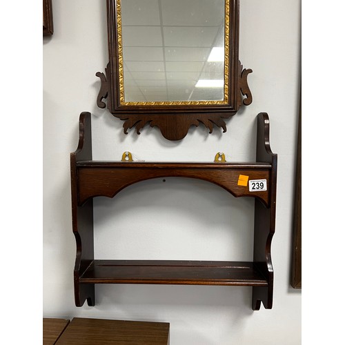 239 - Vintage mahogany hanging shelf + Edwardian mirror