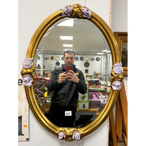 231 - Vintage oval bevel edge mirror in gilt frame