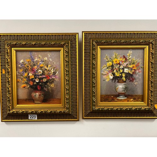 223 - Pair still life oil on board pictures in gilt frames