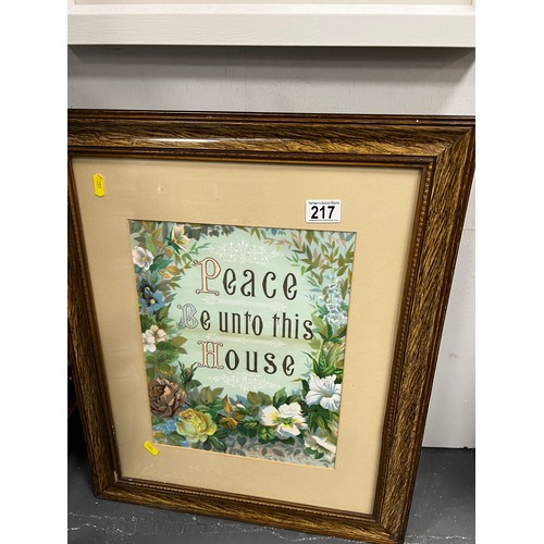 217 - Vintage picture ‘peace be unto this house’ framed