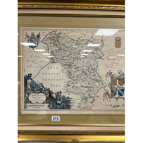 215 - Vintage map Derbyshire in ornate gilt frame