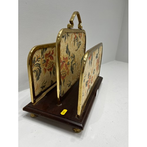 170 - Edwardian Embroidered Brass oak magazine rack