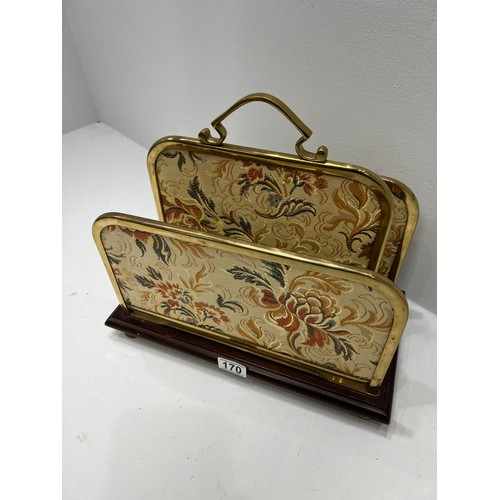 170 - Edwardian Embroidered Brass oak magazine rack