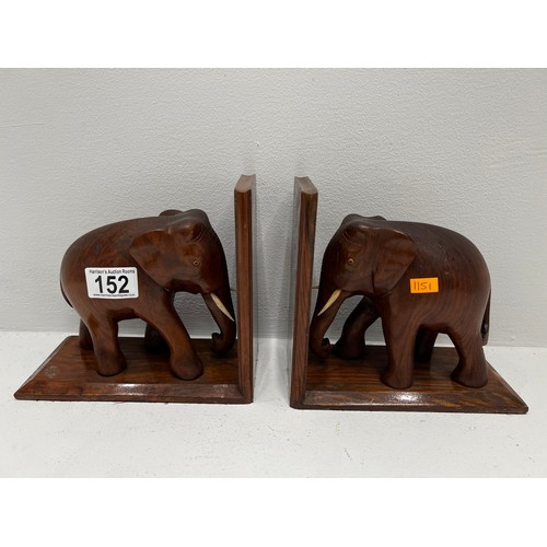 152 - Pair wooden elephants book ends