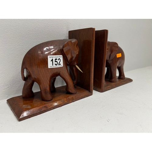 152 - Pair wooden elephants book ends