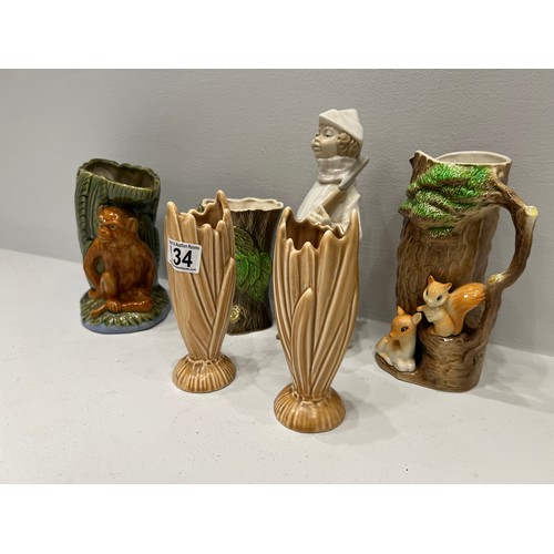 134 - Basket sylvac / withensea / eastgate majolica 1940’s rare monkey jug etc