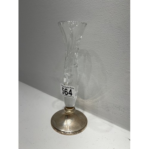 564 - Vintage silver base cut glass tulip vase