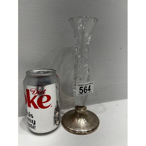 564 - Vintage silver base cut glass tulip vase