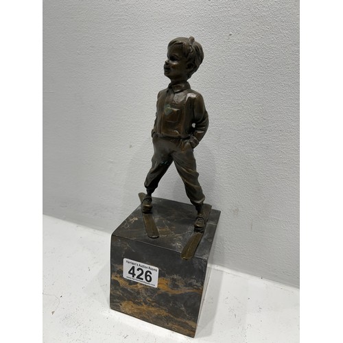 426 - Bronze Boy Skiing on marble stand