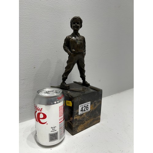 426 - Bronze Boy Skiing on marble stand