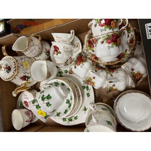 424 - Box China tea sets royal Albert etc