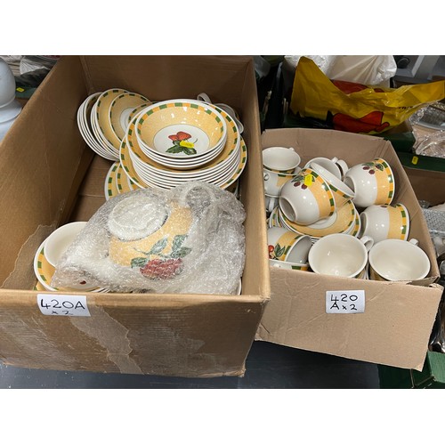 420A - 2 Boxes Churchill Fruit Design Dinner and tea ware