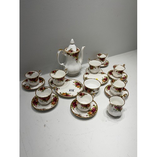 416 - Royal Albert Country Rose Coffee Set 6 place setting + 2 sandwich plate & cups