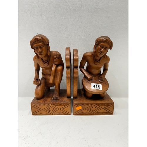 415 - Pair Wooden carved Bookends