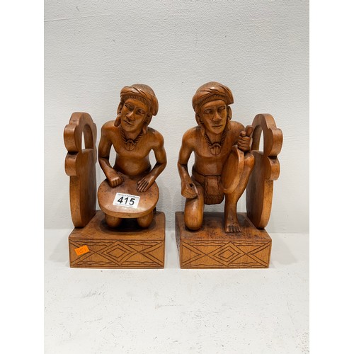 415 - Pair Wooden carved Bookends