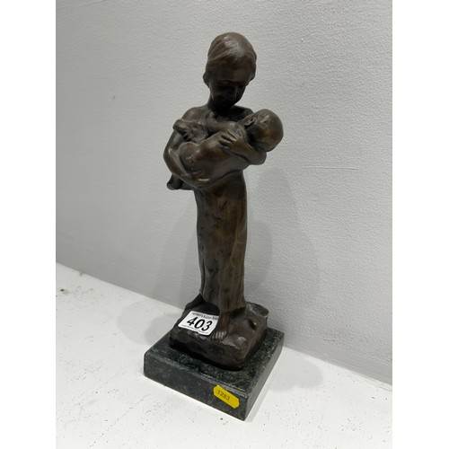 403 - Bronze Lady holding baby on marble stand