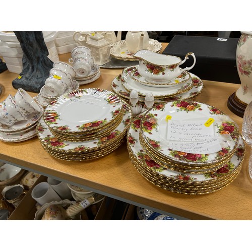 399 - Royal Albert country Rose large Dinner and tea plates gravy boat & oval plates + 6 Royal Albert Jubi... 