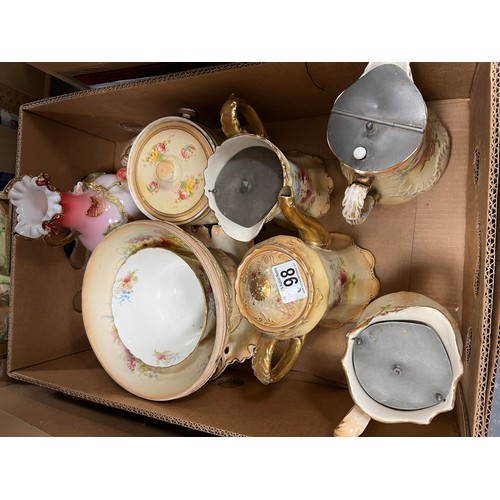 398 - 2 Boxes Crown Devon Fieldings Blush Pottery /jardiniere /jugs bowls/vases etc