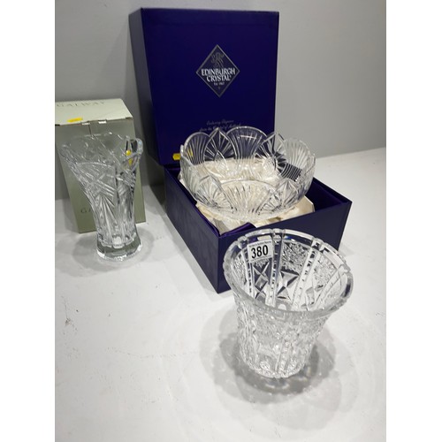 380 - Edinburgh Crystal Bowl in presentation Box / Irish Galway Boxed Vase + Cut glass vase